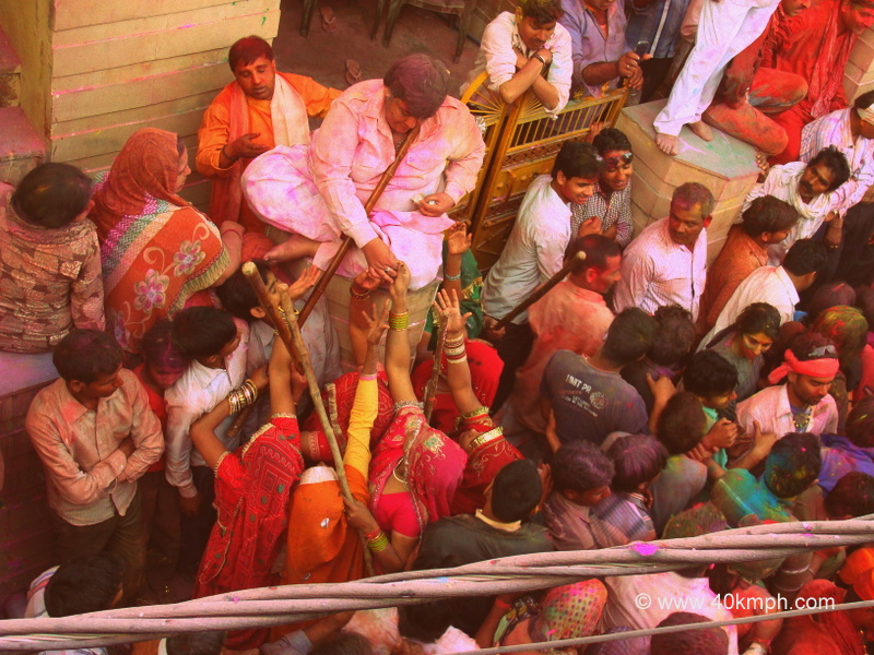 Donation on Lathmar Holi Festival, Barsana, Uttar Pradesh, India