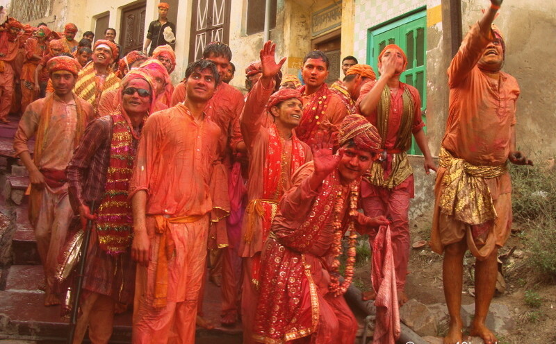 Huriyare Celebrating Lathmar Holi at Nandgaon, Uttar Pradesh, India