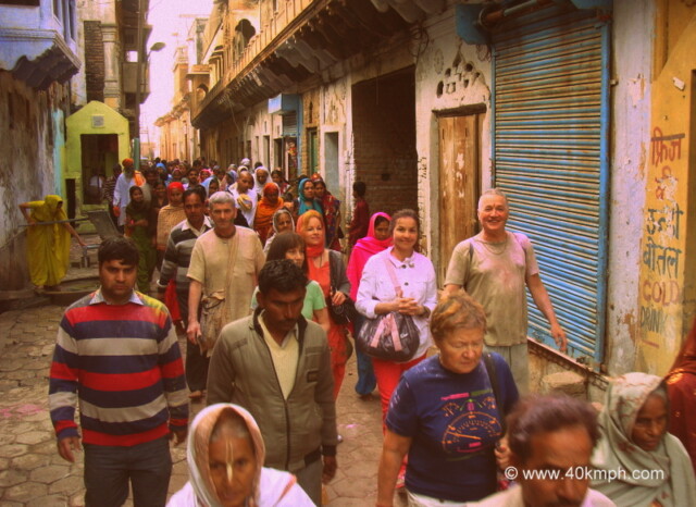 International Devotees Performing Parikrama of Vrindavan in Uttar Pradesh, India