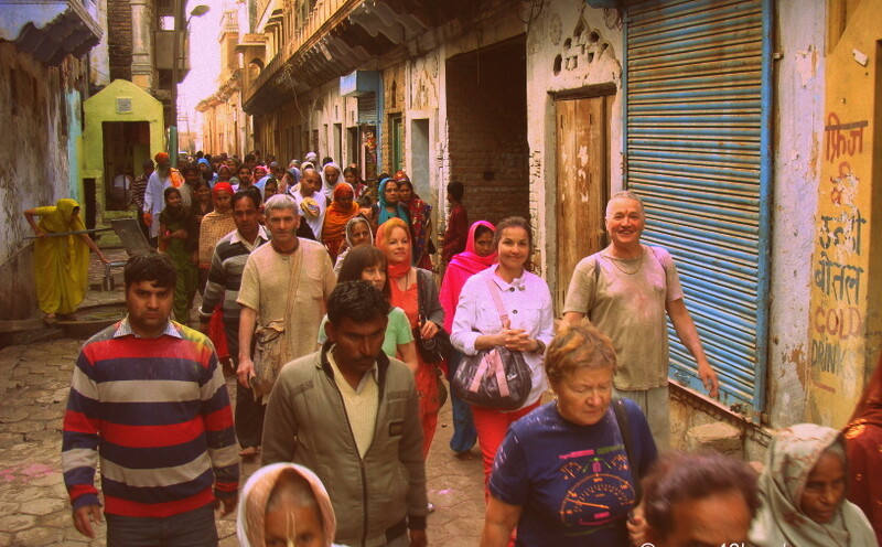International Devotees Performing Parikrama of Vrindavan in Uttar Pradesh, India