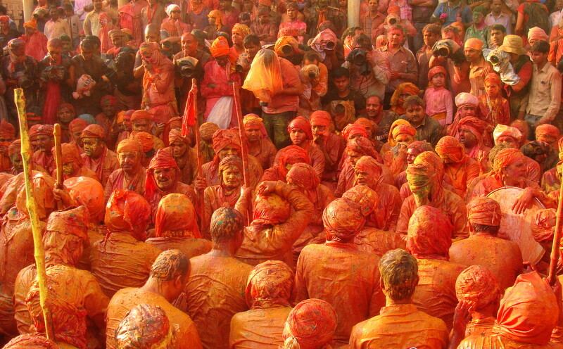 Samaj Gayan on the Occasion of Lathmar Holi at Nandgram Temple, Nandgaon, Uttar Pradesh, India