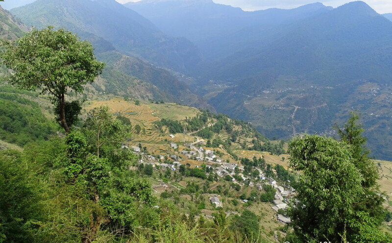 View of Sari Village from Deoria Tal Trek, Rudraprayag, Uttarakhand, India