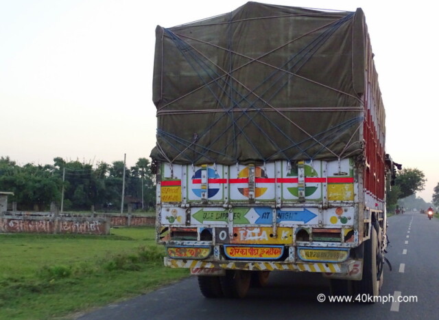 Do Not Follow Quote Behind Truck taken at Rajgir-Gaya Road (National Highway 82), Bihar, India