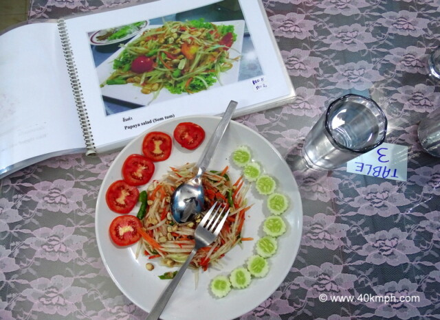 Papaya Salad (Som Tum) for Dinner at The Thai Restaurant opposite The Thai temple, Bodhgaya, Bihar, India