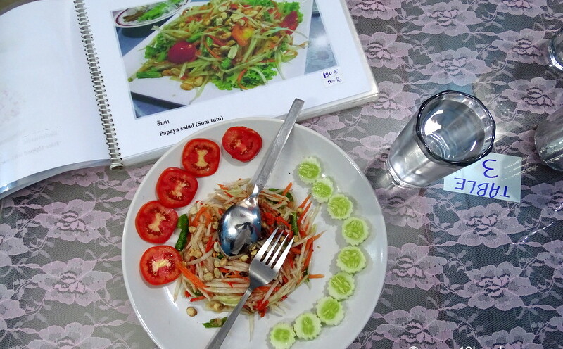 Papaya Salad (Som Tum) for Dinner at The Thai Restaurant opposite The Thai temple, Bodhgaya, Bihar, India