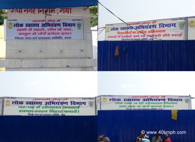 Slogans for Cleanliness on The Bank of Falgu River nearby Vishupad Temple, Gaya, Bihar, India