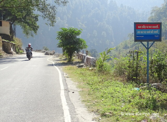 Hindi Quote on Speed Driving near Rudraprayag town in Uttarakhand, India