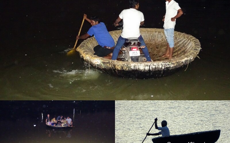 An Indian Coracle on Tungabhadra River at Hampi in Karnataka, India