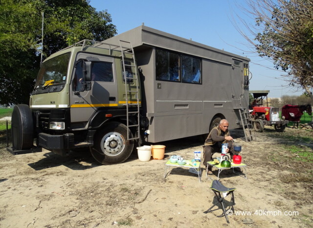 Capt Suresh Sharma and The Overland Truck at Kila Raipur, Punjab, India