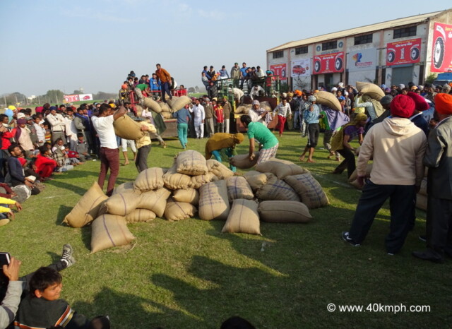 Loading, Offloading Trolley of Paddy at 79th Kila Raipur Sports Festival, Punjab, India