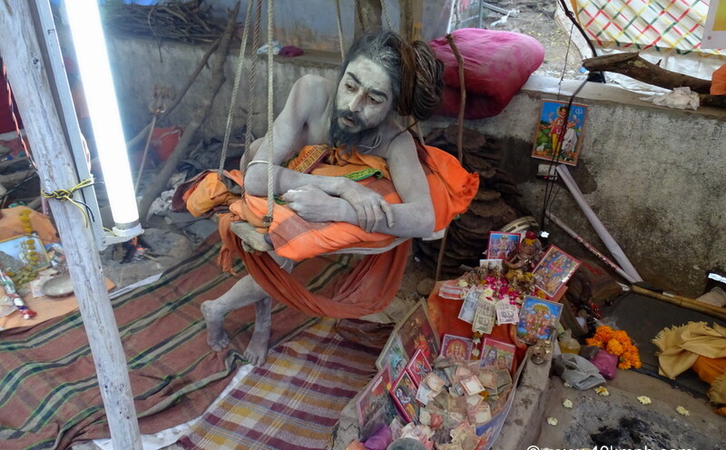 Naga Baba Standing on One Leg (Hatha Yoga), Bhavnath Fair 2015, Junagadh, Gujarat, India