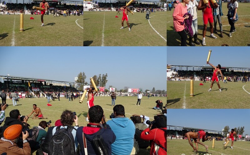 Wrestler Swinging Wooden Clubs at Kila Raipur Sports Festival 2015 in Punjab, India