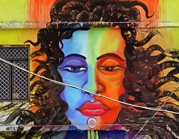 Wall Art nearby Laxman Jhula in Rishikesh, Uttarakhand, India