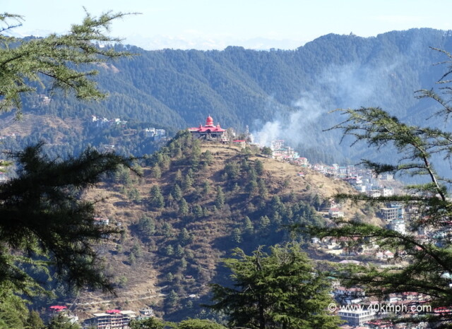 View of Dhingu Mata Temple from Jakhu Temple in Shimla, Himachal Pradesh, India