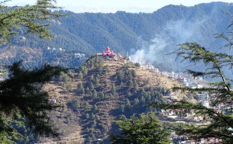 View of Dhingu Mata Temple from Jakhu Temple in Shimla, Himachal Pradesh, India
