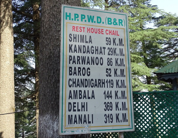 Distance from Chail (Himachal Pradesh, India) to various Tourist Places