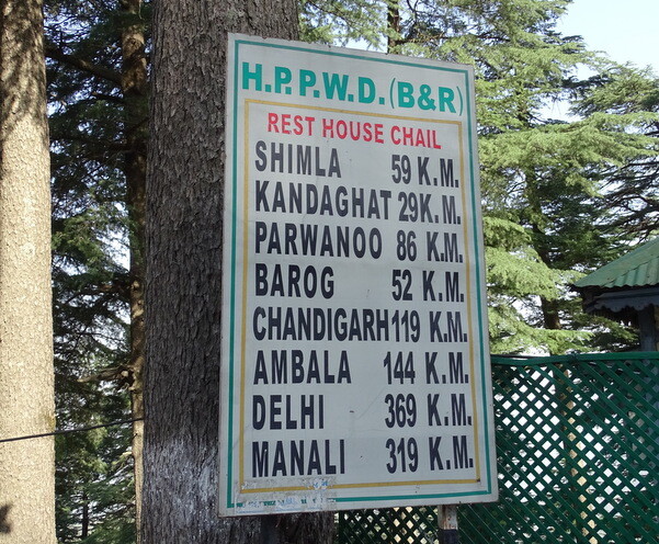 Distance from Chail (Himachal Pradesh, India) to various Tourist Places