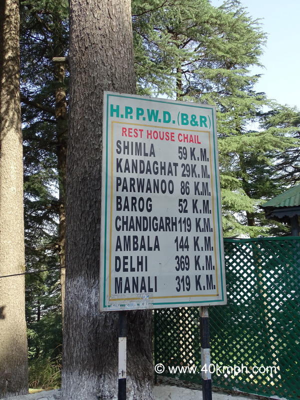 Distance from Chail (Himachal Pradesh) to various Tourist Places