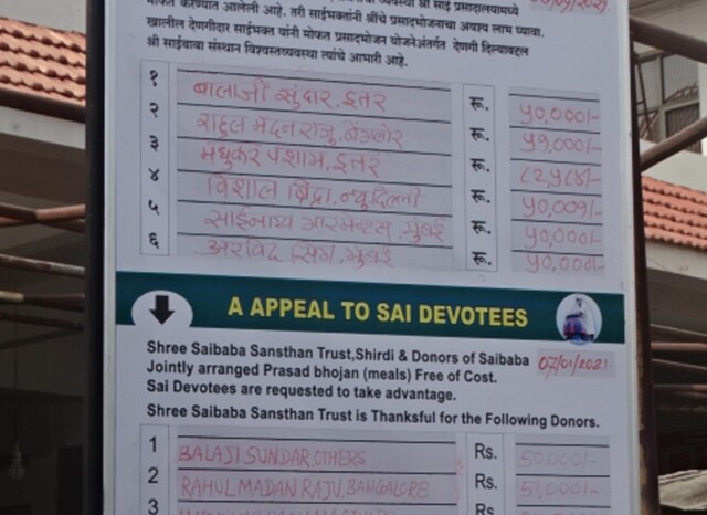 Donors for Prasad (free meals) at Shree Sai Prasadalaya, Shirdi, Maharashtra, India