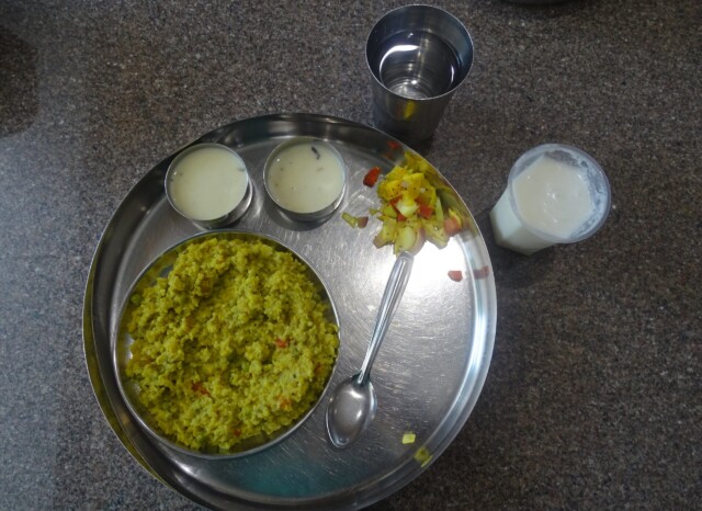 Masala Khichdi, Gujarati Kadhi and Chaas at Bhuvneshwari Khichadi Center, Navsari, Gujarat