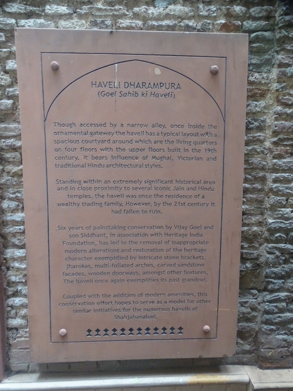 About: HAVELI DHARAMPURA (Goel Sahib ki Haveli) – A UNESCO Awarded Heritage