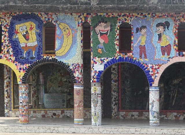 Mosaic Art at Nek Chand Rock Garden in Chandigarh, Punjab, India