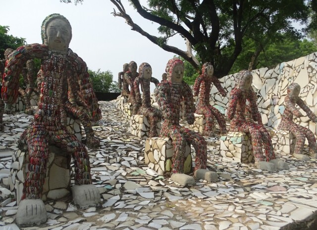 Sitting Sculptures Made from Broken Bangles at Nek Chand Rock Garden in Chandigarh, Punjab, India