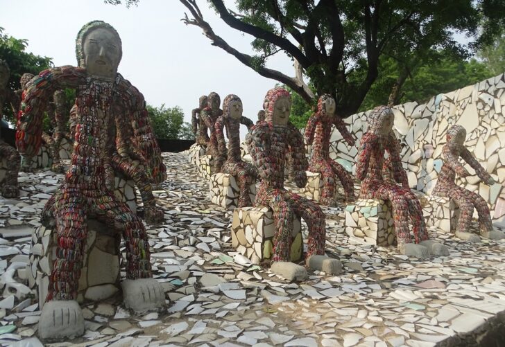 Sitting Sculptures Made from Broken Bangles at Nek Chand Rock Garden in Chandigarh, Punjab, India
