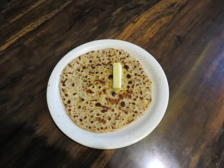 Aloo Pyaaz Paratha with Butter (Amul) as Breakfast at Zostel, Jaipur (Rajasthan, India)