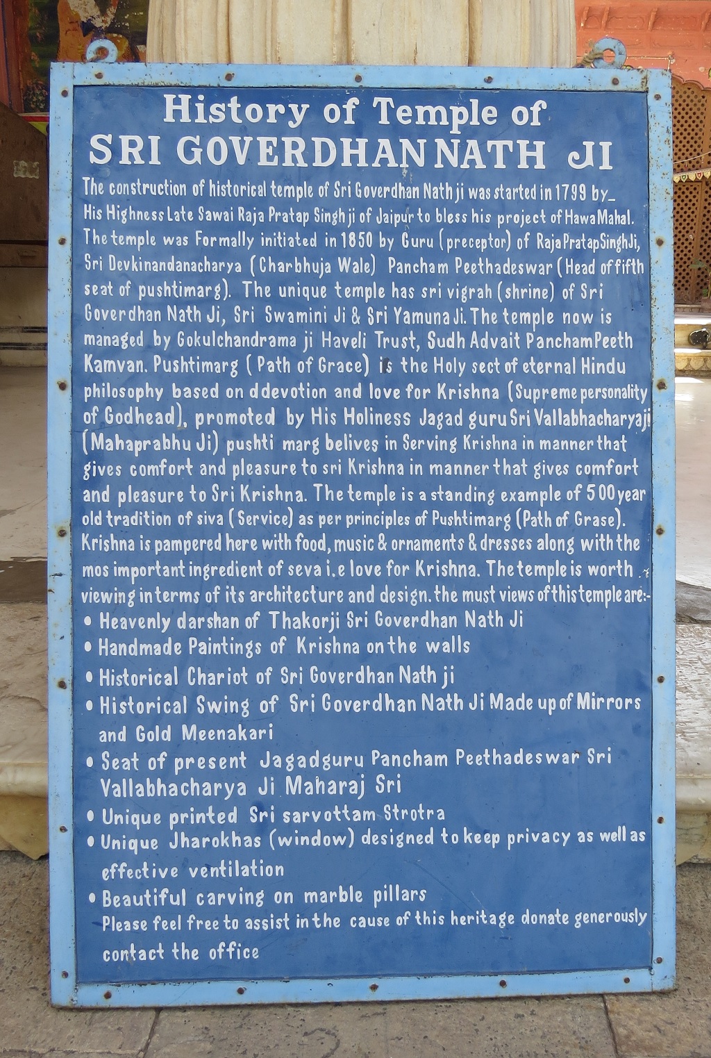 History of Temple of Sri Goverdhan Nath Ji – Built in 1799