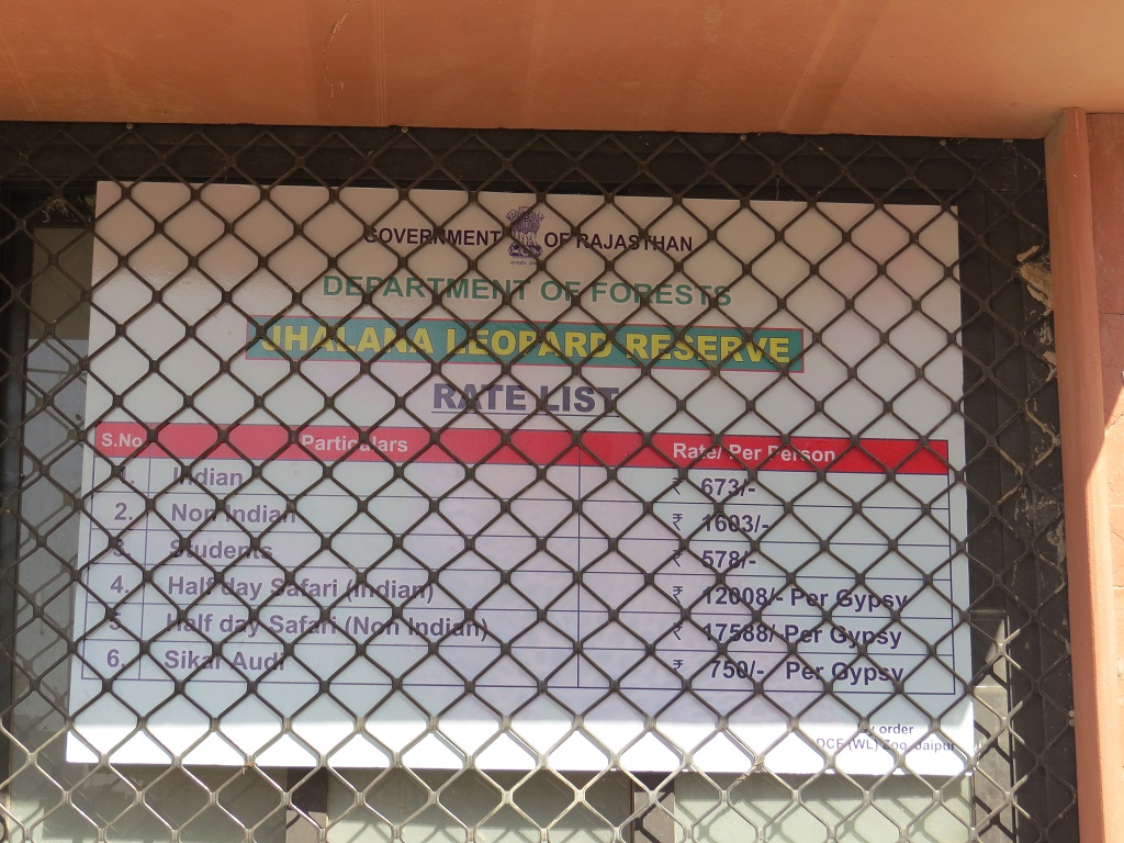Rate List - Jhalana Leopard Reserve (Jaipur, Rajasthan, India)
