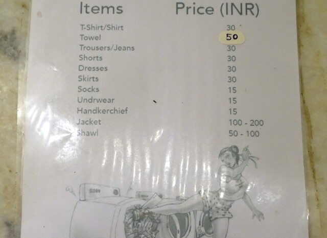 goSTOPS (Backpackers Hostel, Delhi, India) - Laundry Rate List