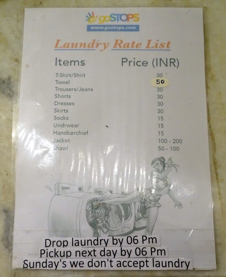 goSTOPS (Delhi, India) - Laundry Rate List