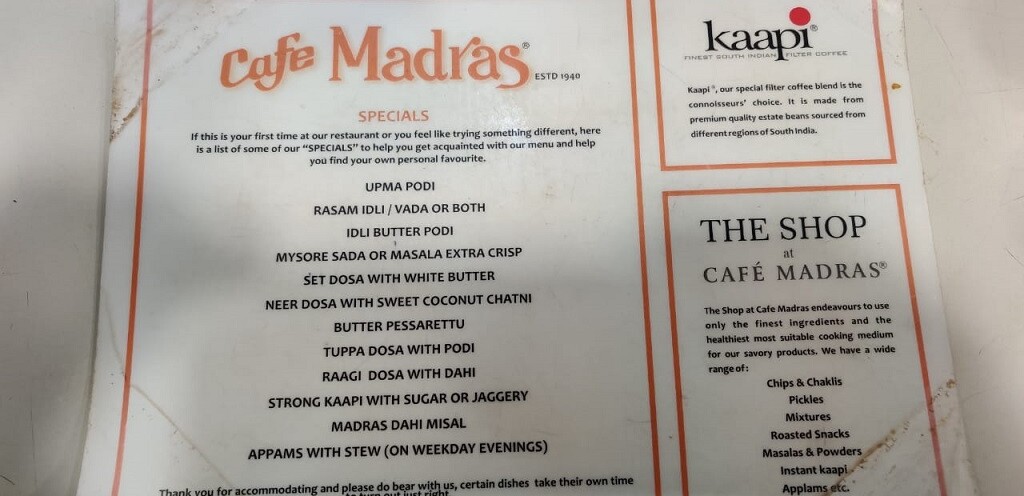 Cafe Madras - Specials (Mumbai, Maharashtra, India)