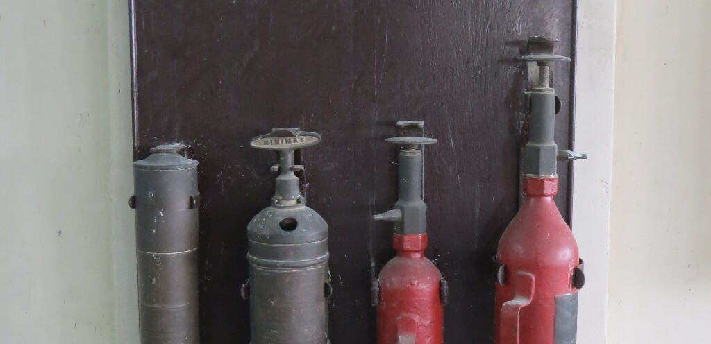 Types of Fire Extinguishers on BEST Buses (BEST Museum, Anik Bus Depot, Sion, Mumbai, Maharashtra, India)