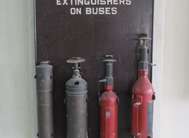 Types of Fire Extinguishers on BEST Buses (BEST Museum, Anik Bus Depot, Sion, Mumbai, Maharashtra, India)