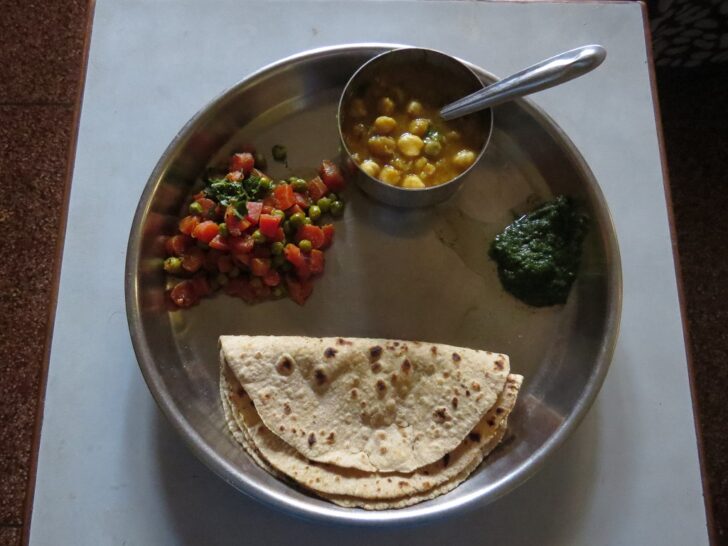 Homemade Unlimited Vegetarian Thali for Lunch at Marwari Tiffin Center in Vrindavan, Uttar Pradesh (India)