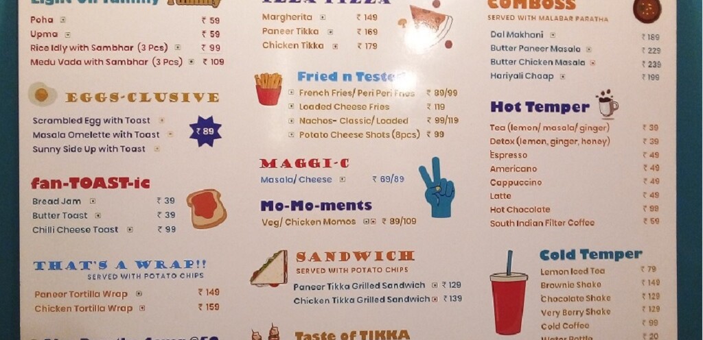 Menu of goSTOPS (Delhi's Backpackers Hostel) 24x7 Cafe