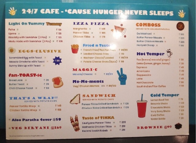 Menu of goSTOPS (Delhi's Backpackers Hostel) 24x7 Cafe
