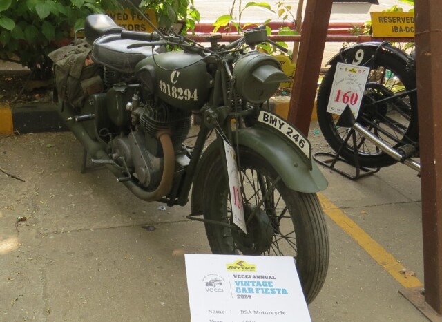 BSA Motorcycle (1947 Model) at VCCCI Annual Vintage Car Fiesta 2024, World Trade Centre, Mumbai (Maharashtra, India)