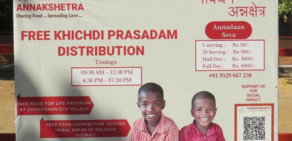 Timings - Free Khichdi Prasadam Distribution (Govardhan Eco Village, Palghar, Maharashtra, India)