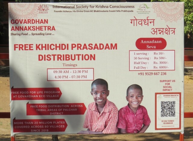 Timings - Free Khichdi Prasadam Distribution (Govardhan Eco Village, Palghar, Maharashtra, India)