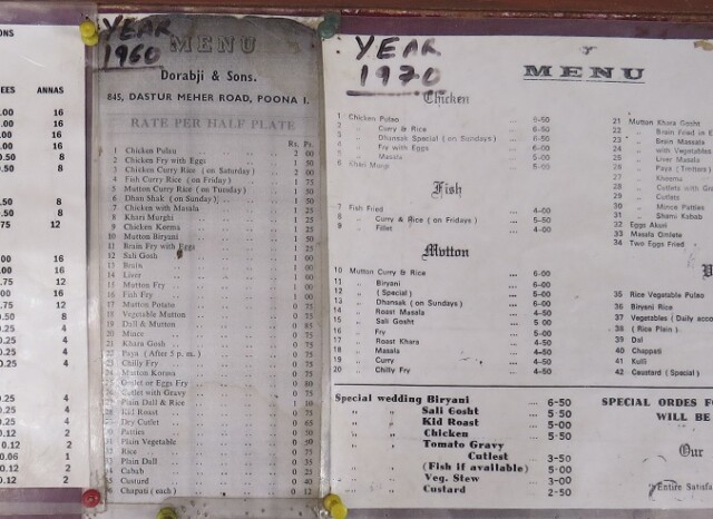 Dorabjee & Sons (since 1878) Menus of the 1950, '60s and '70s (Pune, Maharashtra, India)