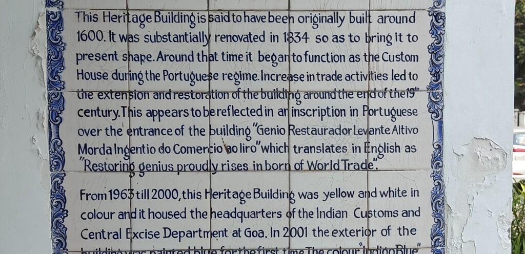 History of The Blue Building, Panjim (Goa, India) - Built Around 1600