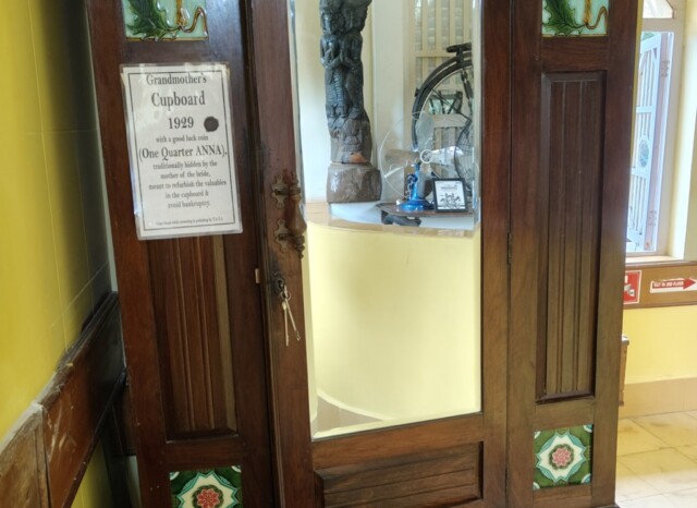 Grandmother's Cupboard 1929 with a Good Luck Coin at San Thome Museum – Back in Time, Varca, Goa (India)