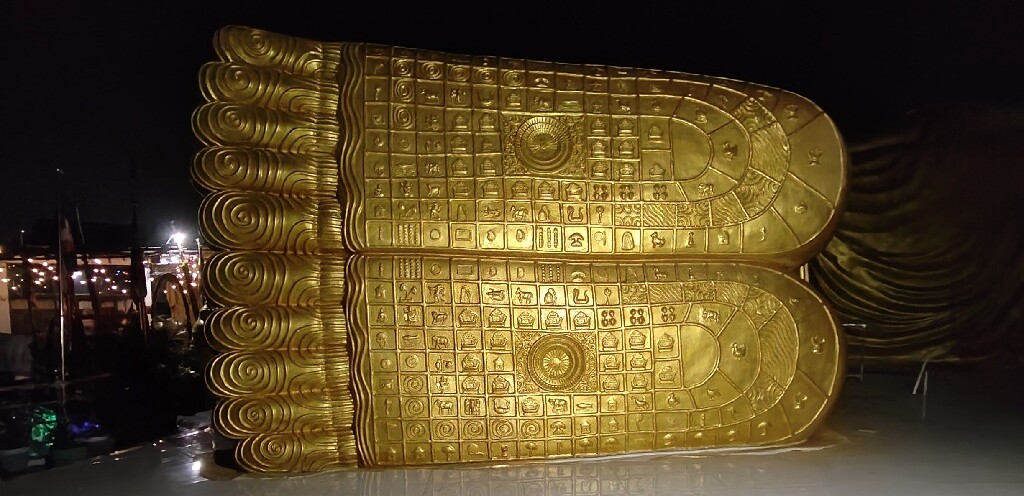 108 Auspicious Symbols on the Sole of Buddha's Feet at Buddha International Welfare Mission, Newataur, Jani Bigha, Bodh Gaya (Bihar)