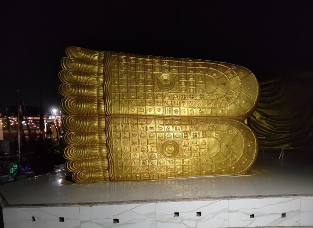 108 Auspicious Symbols on the Sole of Buddha's Feet at Buddha International Welfare Mission, Newataur, Jani Bigha, Bodh Gaya (Bihar)