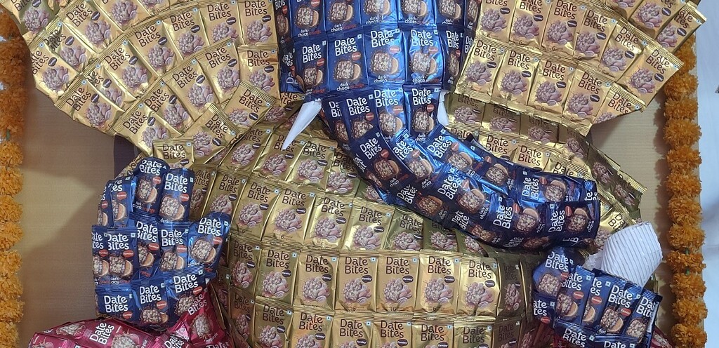 A Ganpati idol made from Farmley's Date Bites (a dessert) in Mumbai's Khetwadi