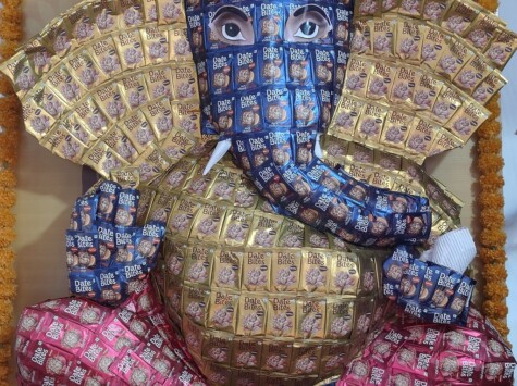 A Ganpati idol made from Farmley's Date Bites (a dessert) in Mumbai's Khetwadi