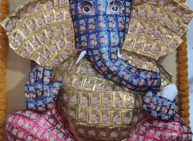 A Ganpati idol made from Farmley's Date Bites (a dessert) in Mumbai's Khetwadi